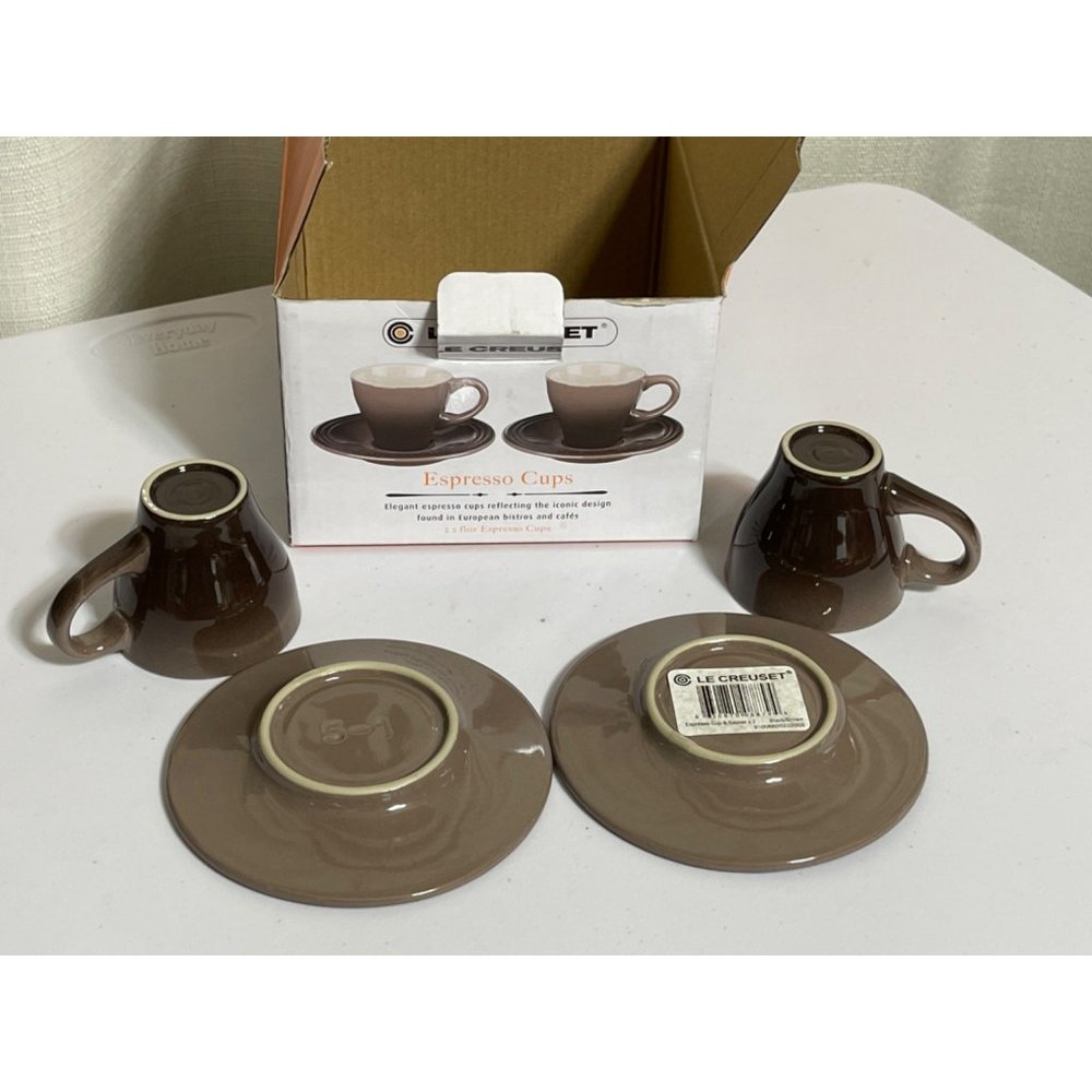 New Le Creuset Cafe Collection Espresso Cups 2 OZ With Saucers Brown Ombre NIB - Picture 4 of 6